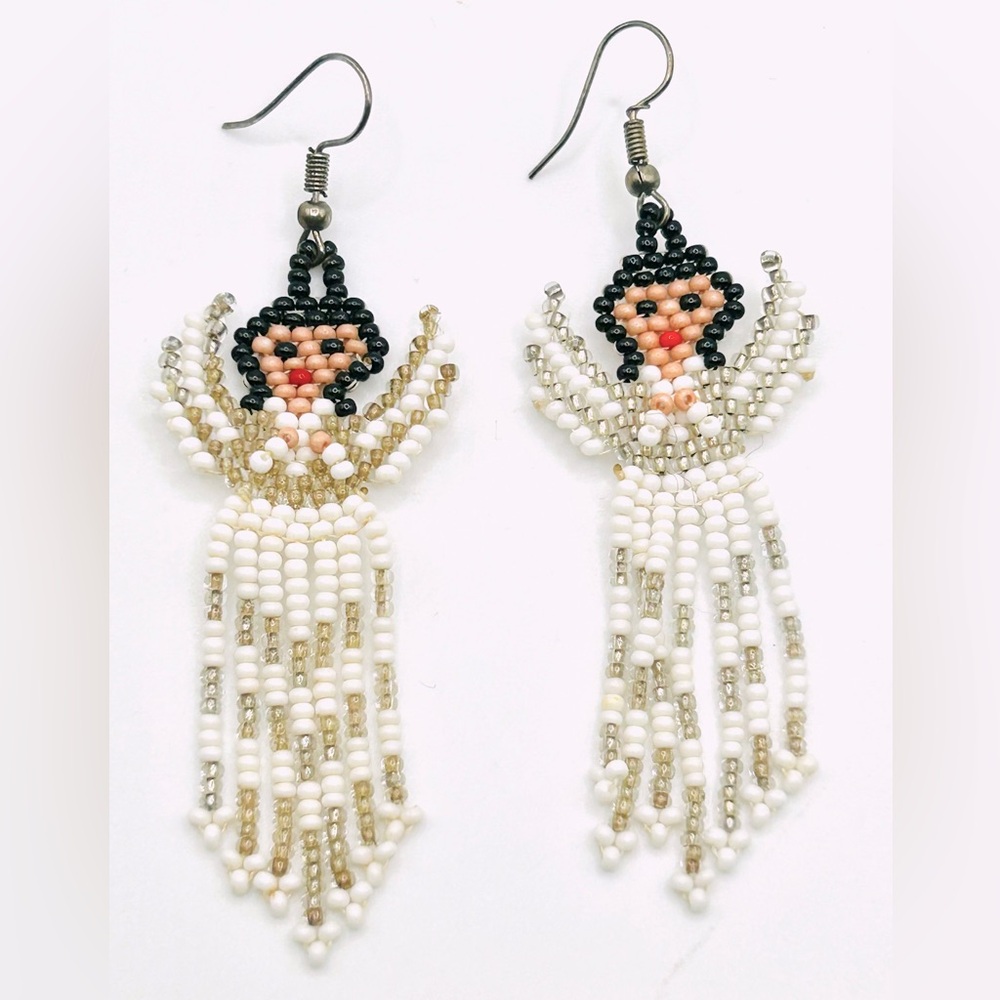 Handmade Seed Beaded Guardian Angel Fairycore Earrings
